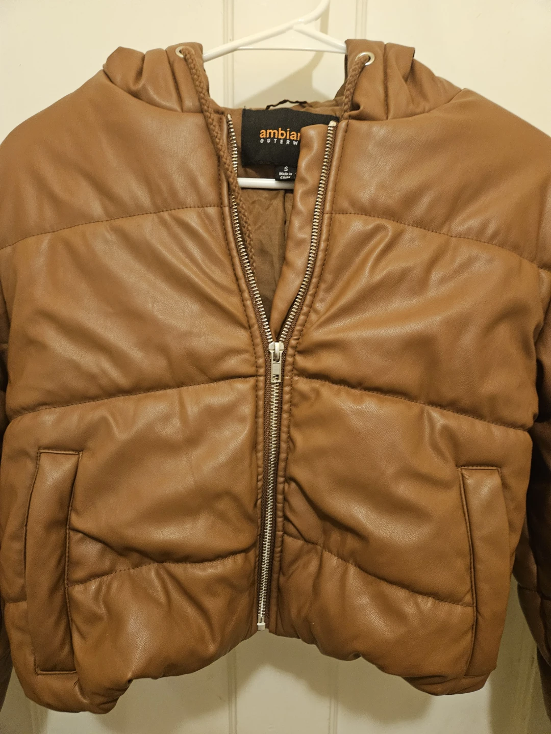 Ambiance Outerwear Brown Faux Leather Puffer Jacket - Size S - photo 2
