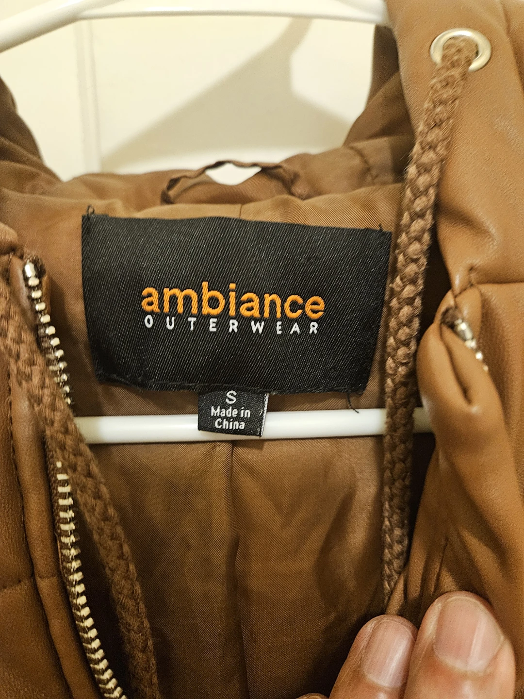 Ambiance Outerwear Brown Faux Leather Puffer Jacket - Size S - photo 3