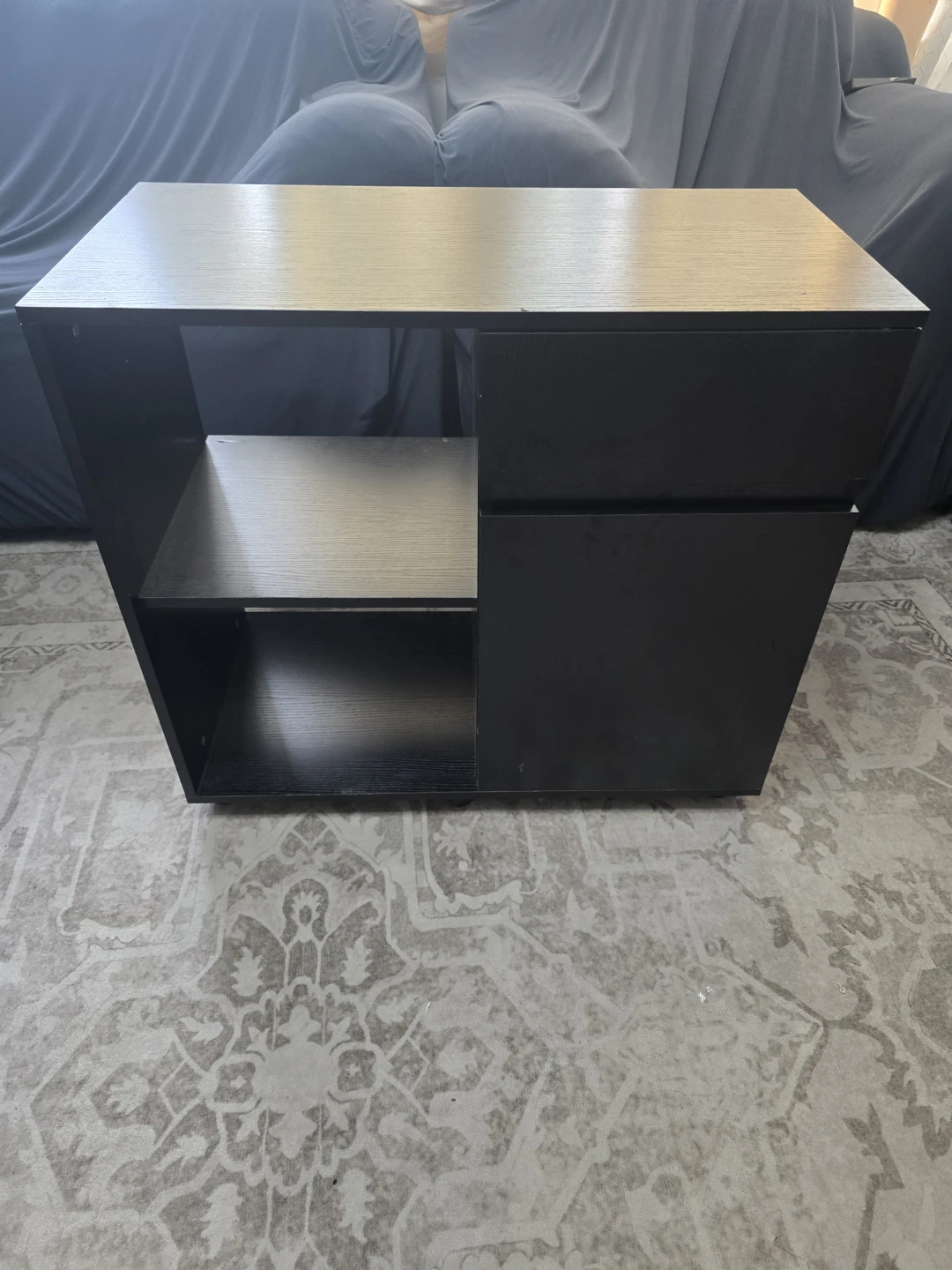 Black Storage Cabinet with Drawer and Shelf