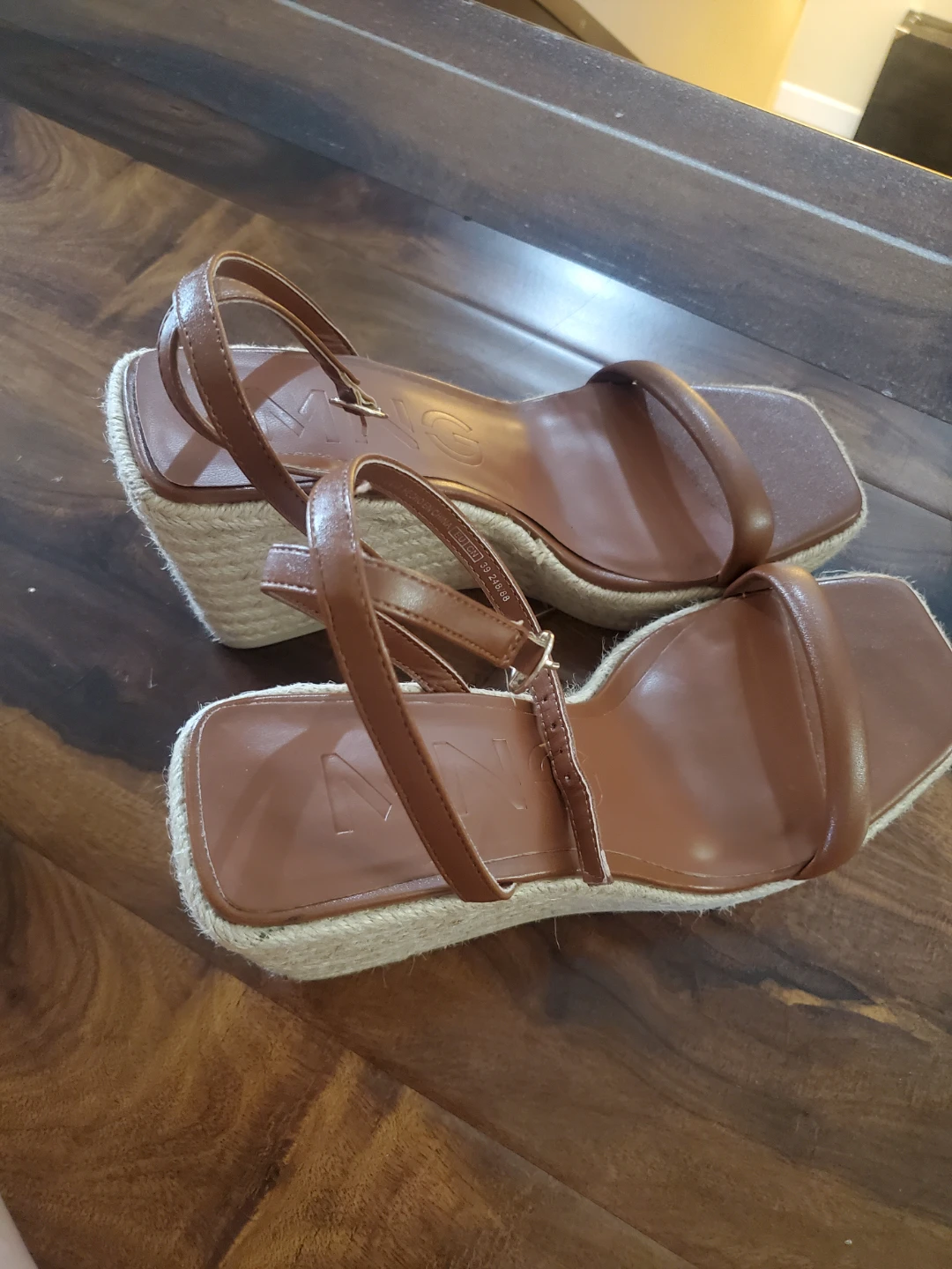 Mango Wedge Espadrille Sandals - Brown - Size 8