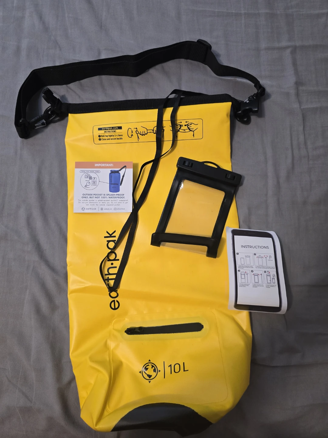 Earth Pak Yellow 10L Waterproof Dry Bag with Phone Case