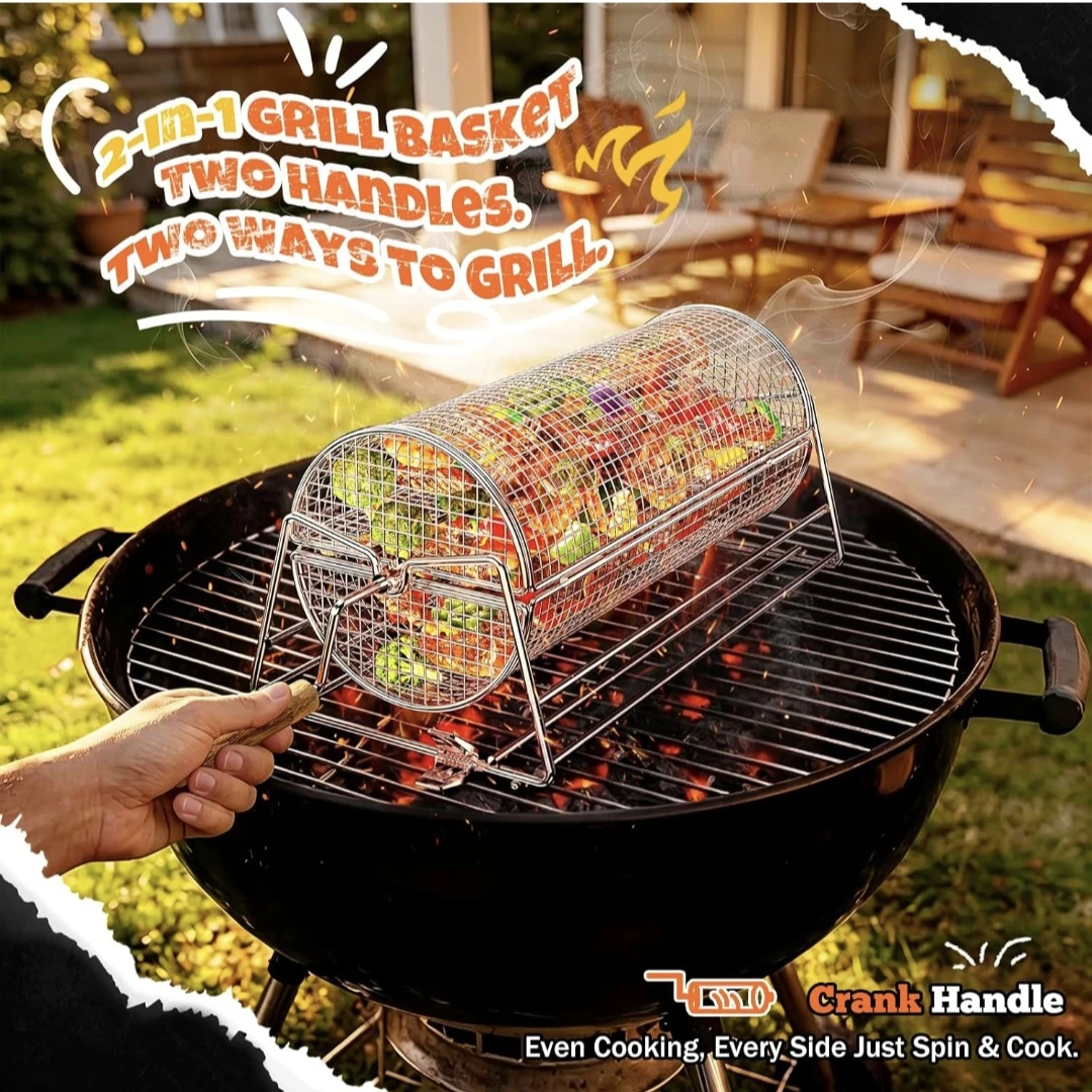 2-in-1 Grill Basket with Crank and Straight Handles - photo 3