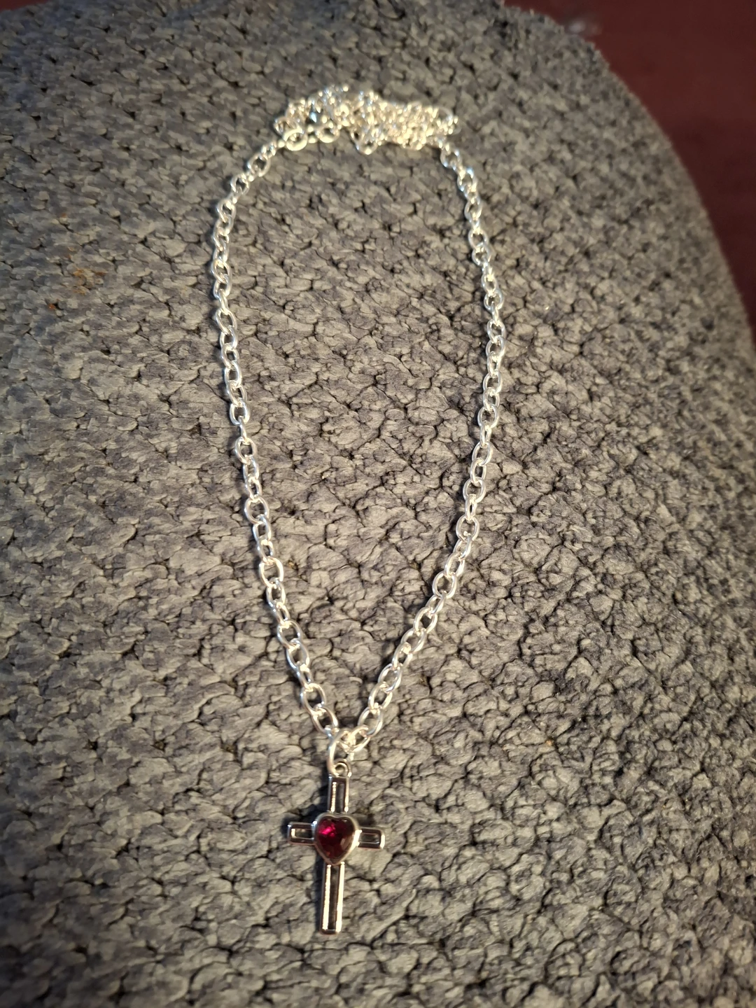 Silver Plated Necklace with Red Heart Cross - photo 4