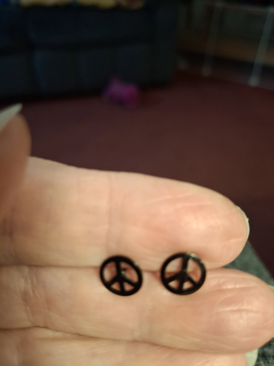 Black Peace Sign Stud Earrings