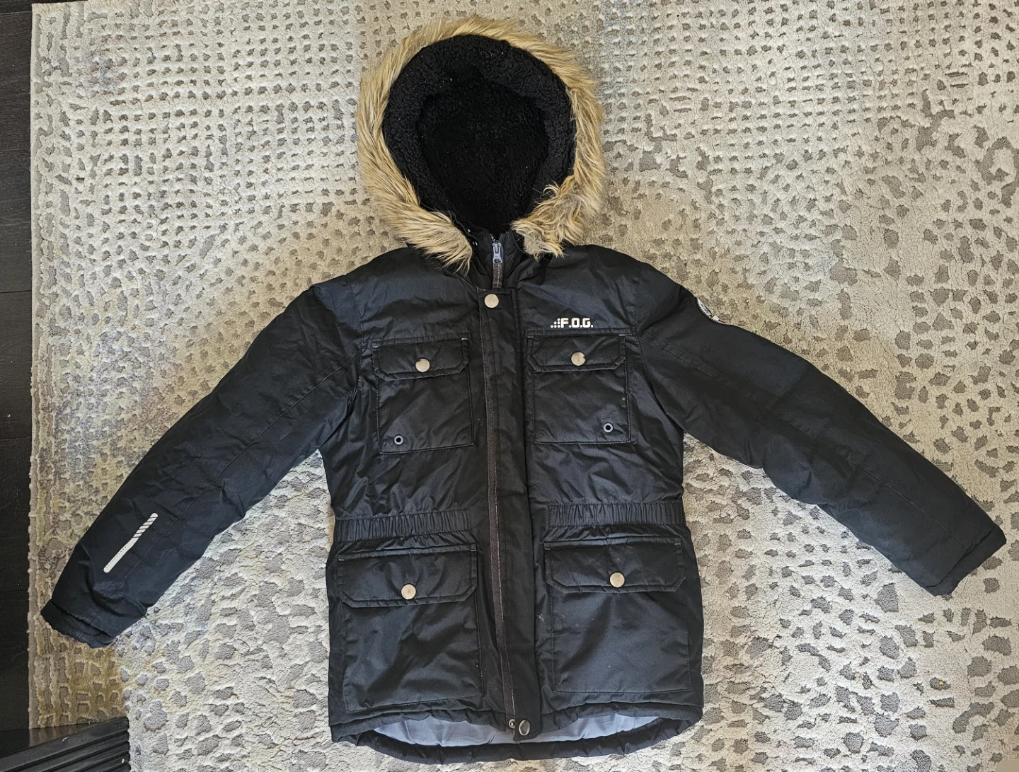 F.O.G. Black Winter Jacket with Fur Hood