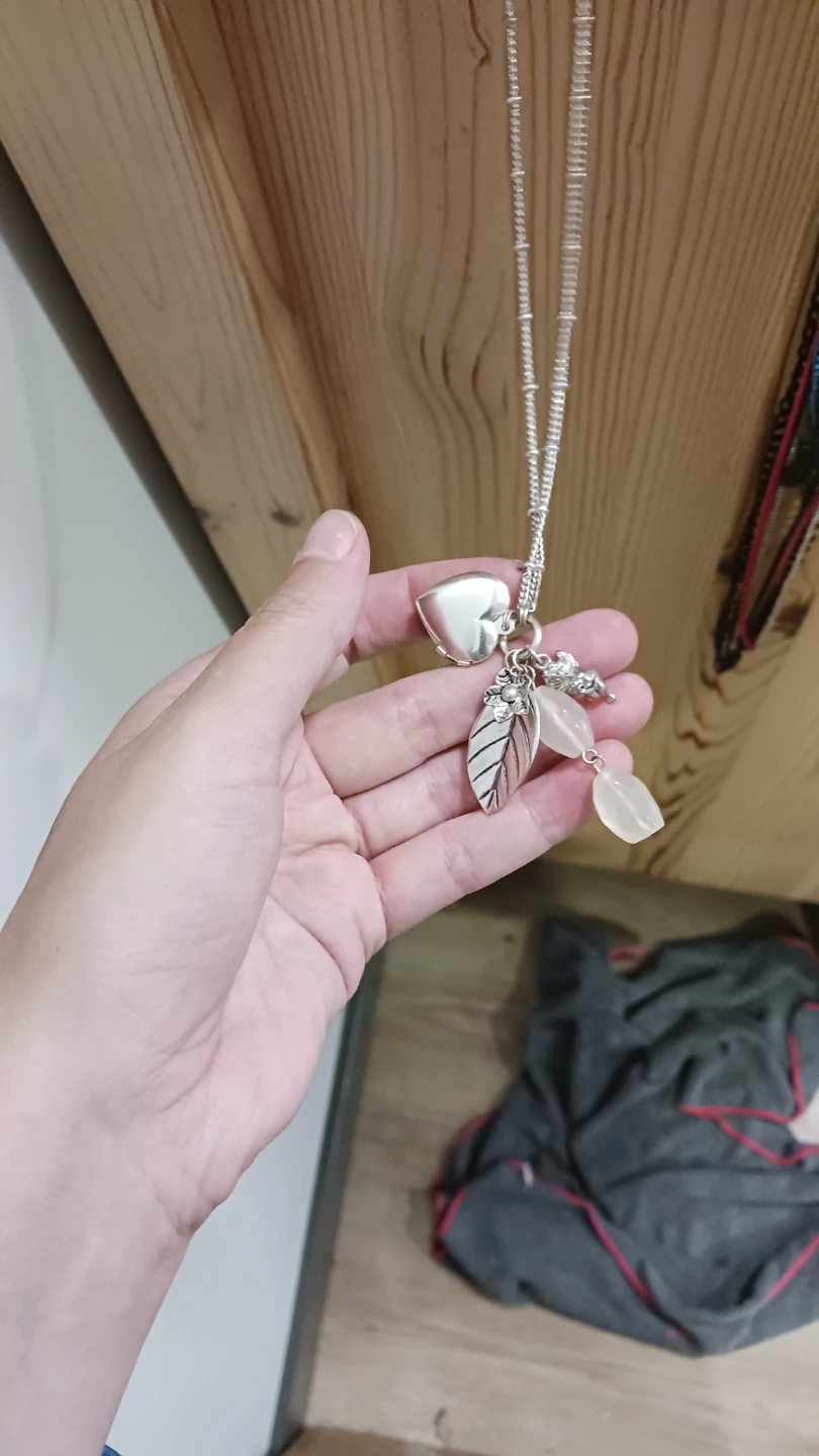 Silver Heart Locket Necklace with Leaf Charm