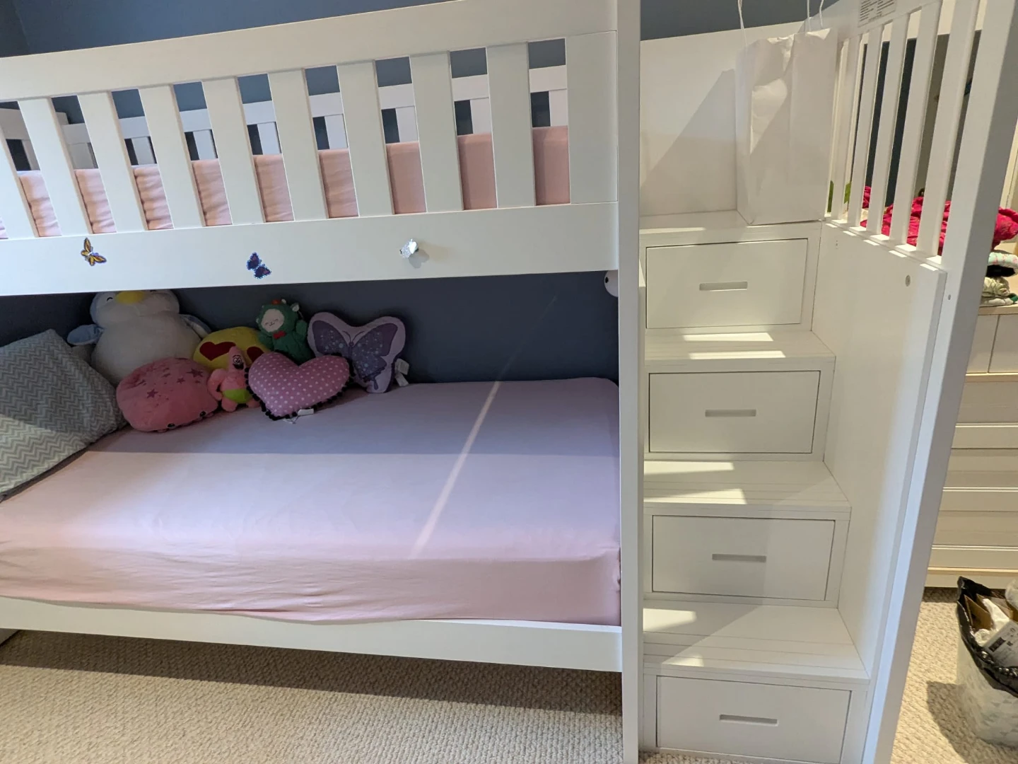 White Bunk Bed with Stairs and Drawers