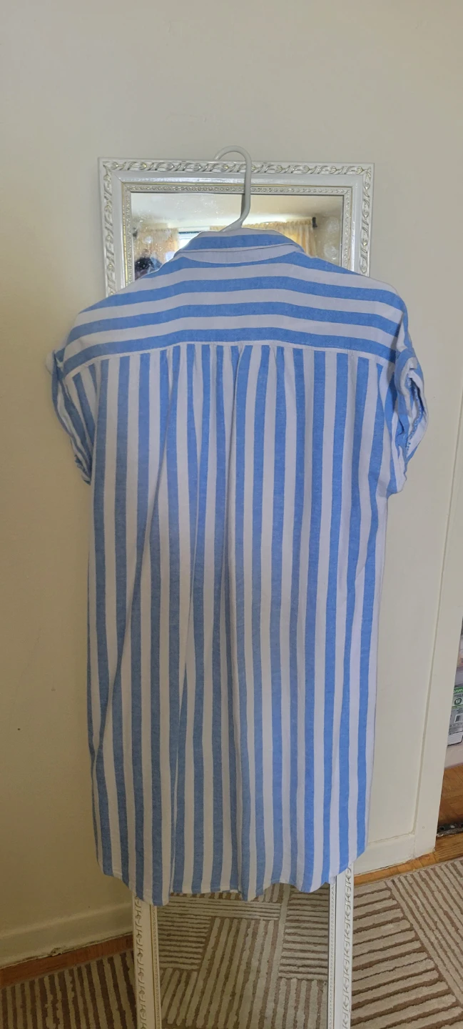 Blue and White Striped Button-Up Shirt Dress - photo 3