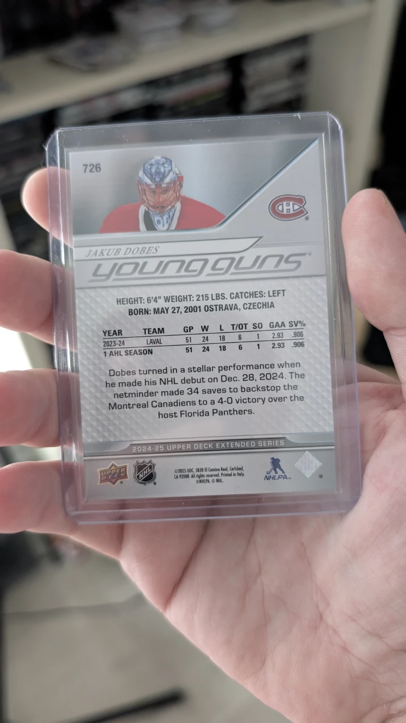 Upper Deck Young Guns Jakob Dobes Hockey Card 2024-25 - photo 2