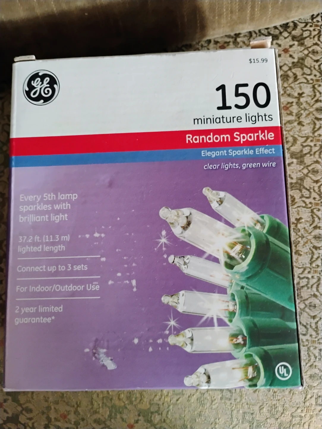 GE 150 Miniature Lights Random Sparkle Green Wire
