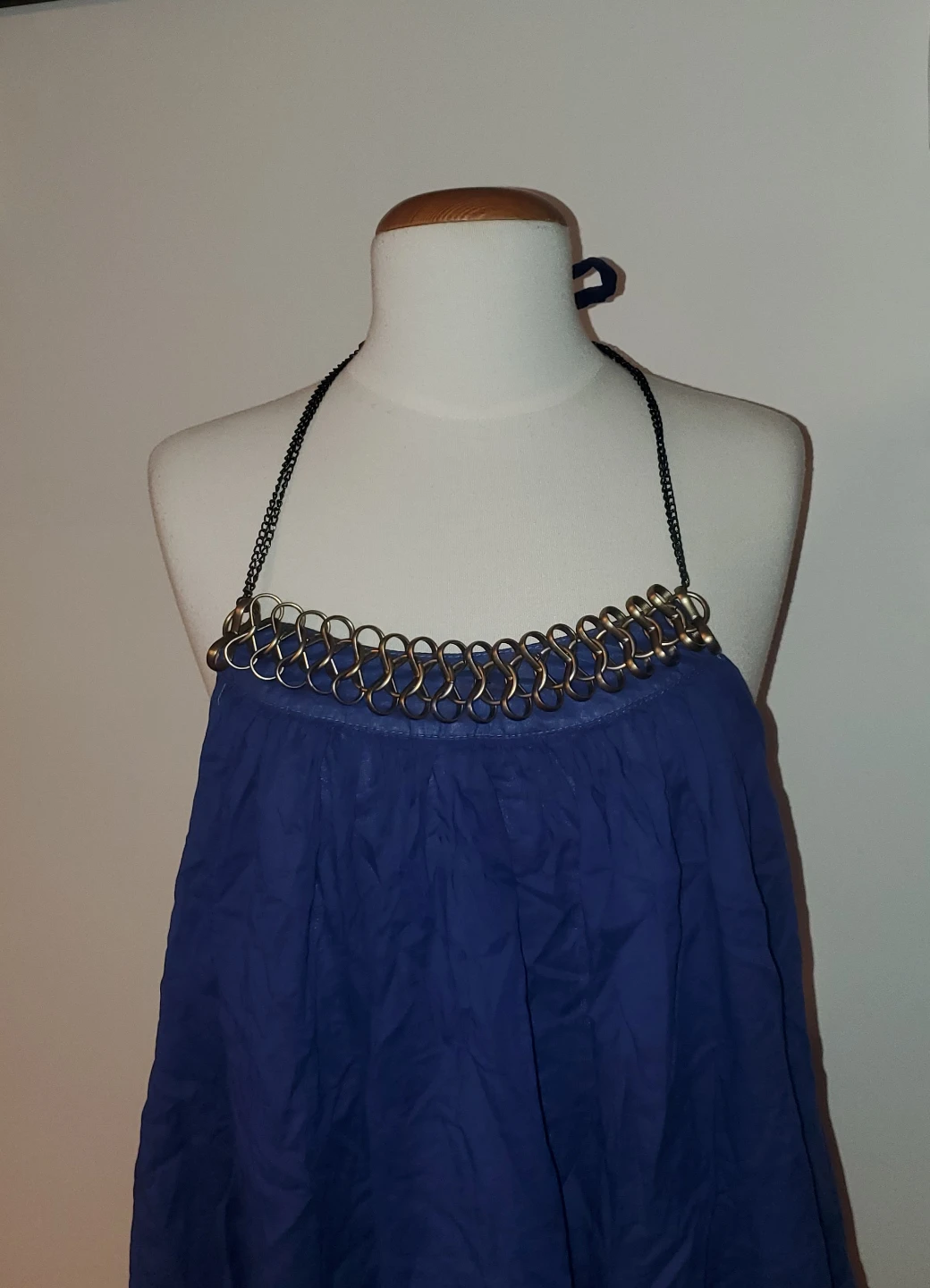 Blue Halter Dress with Chain Neckline