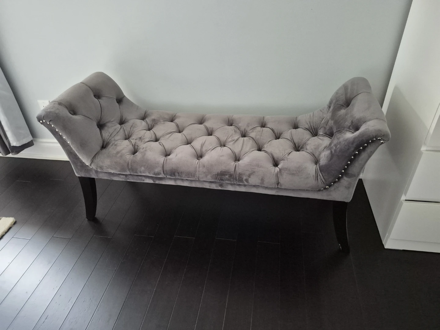 Grey Velvet Tufted Bench