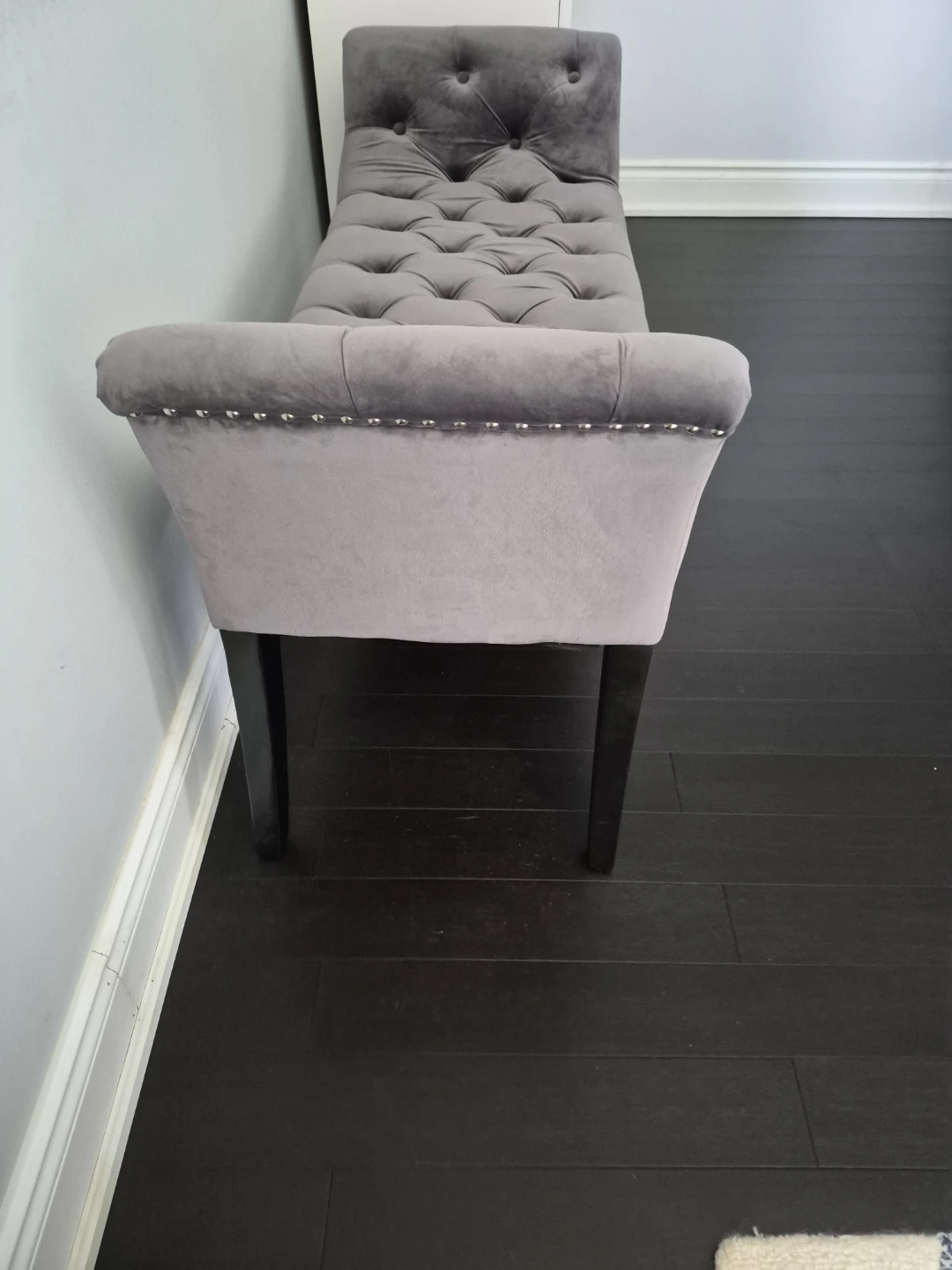 Grey Velvet Tufted Bench - photo 3
