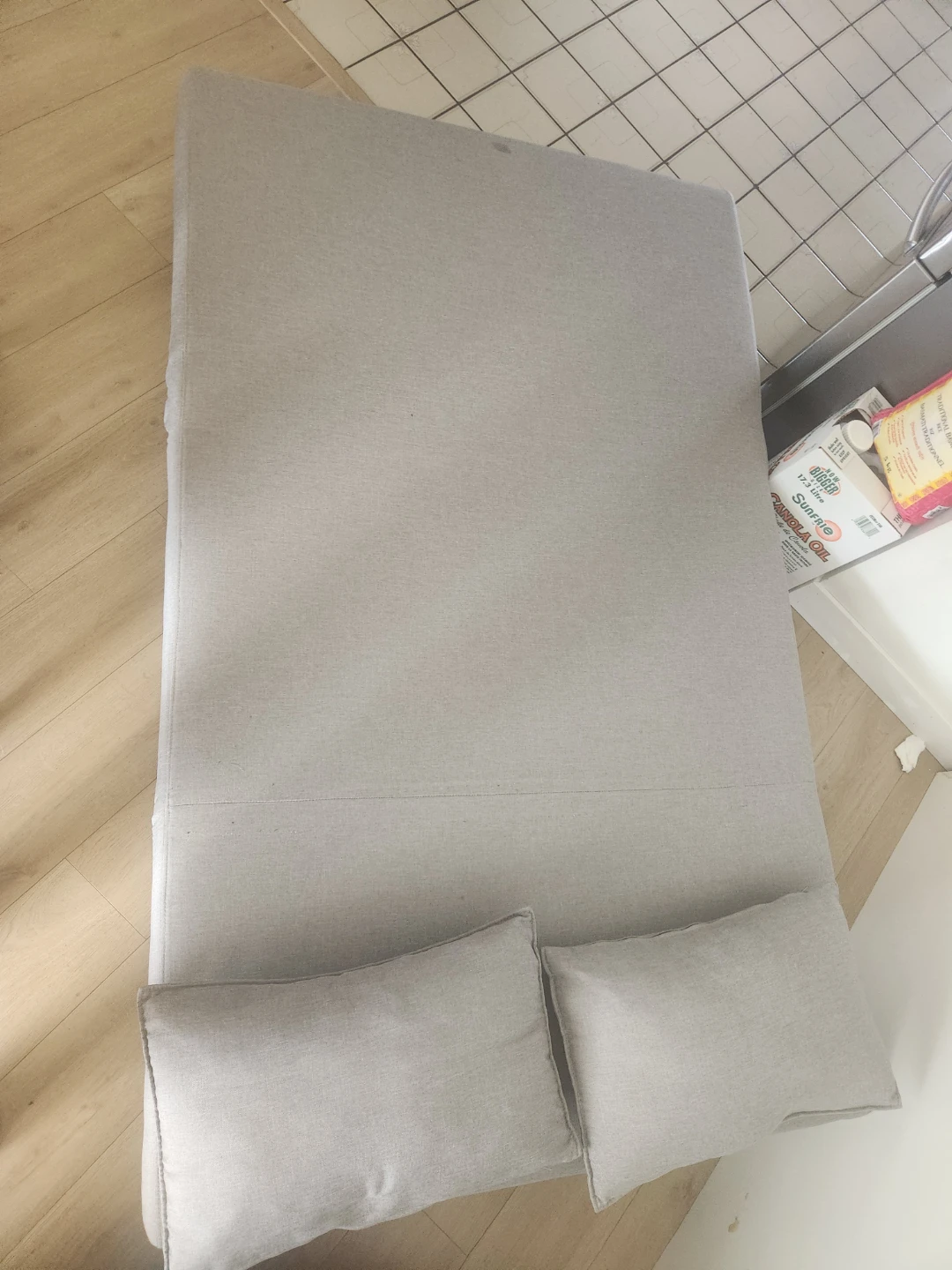 Beige Futon Couch with Pillows - photo 4