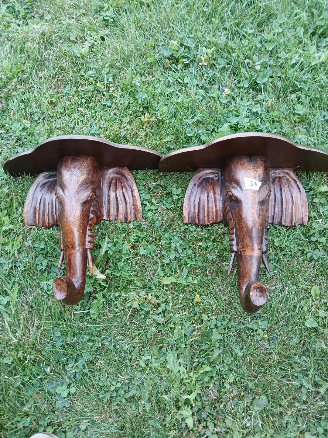Wooden Elephant Head Wall Shelf Set