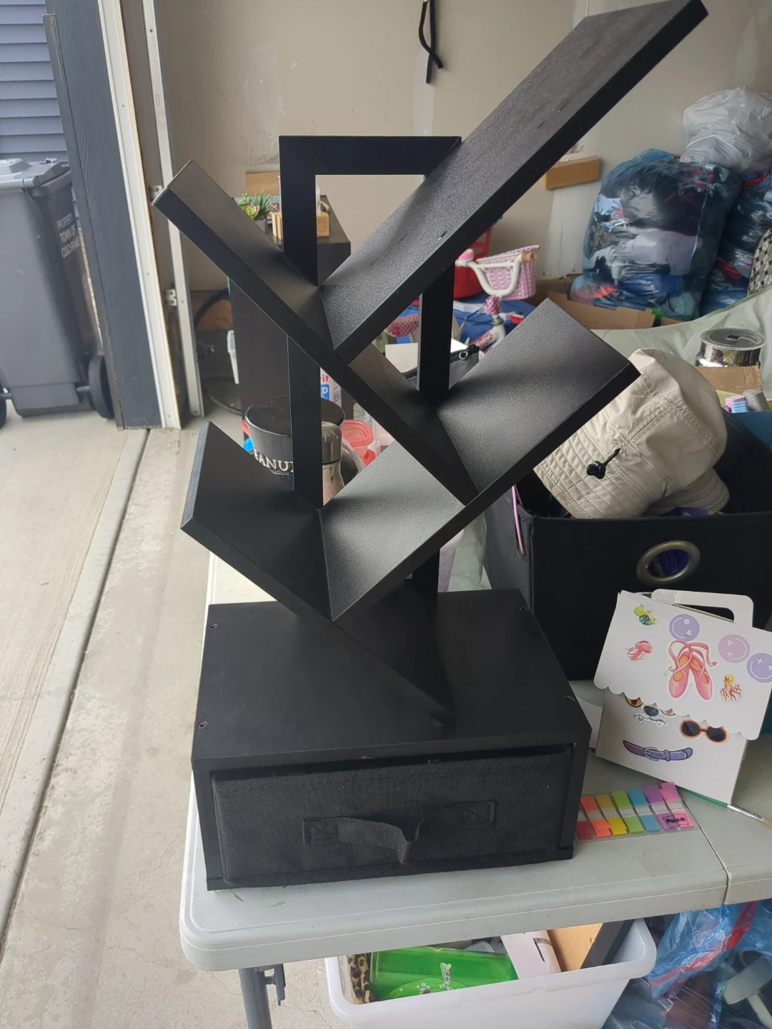 Black Geometric Bookshelf with Drawer