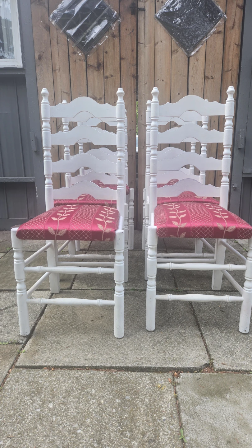 Set of 7 White Ladder Back Chairs with Upholstered Seats - photo 2