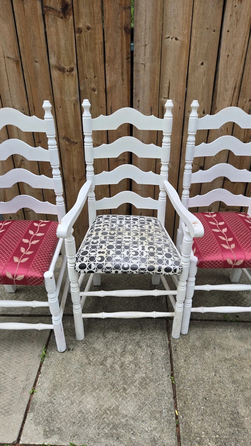 Set of 7 White Ladder Back Chairs with Upholstered Seats - photo 5