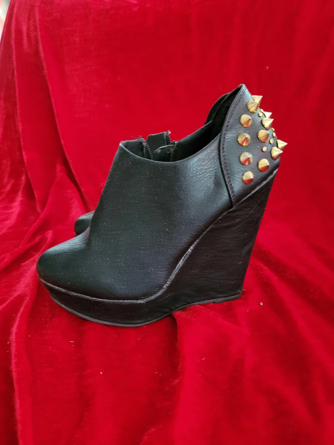 Black Wedge Ankle Boots with Gold Studs