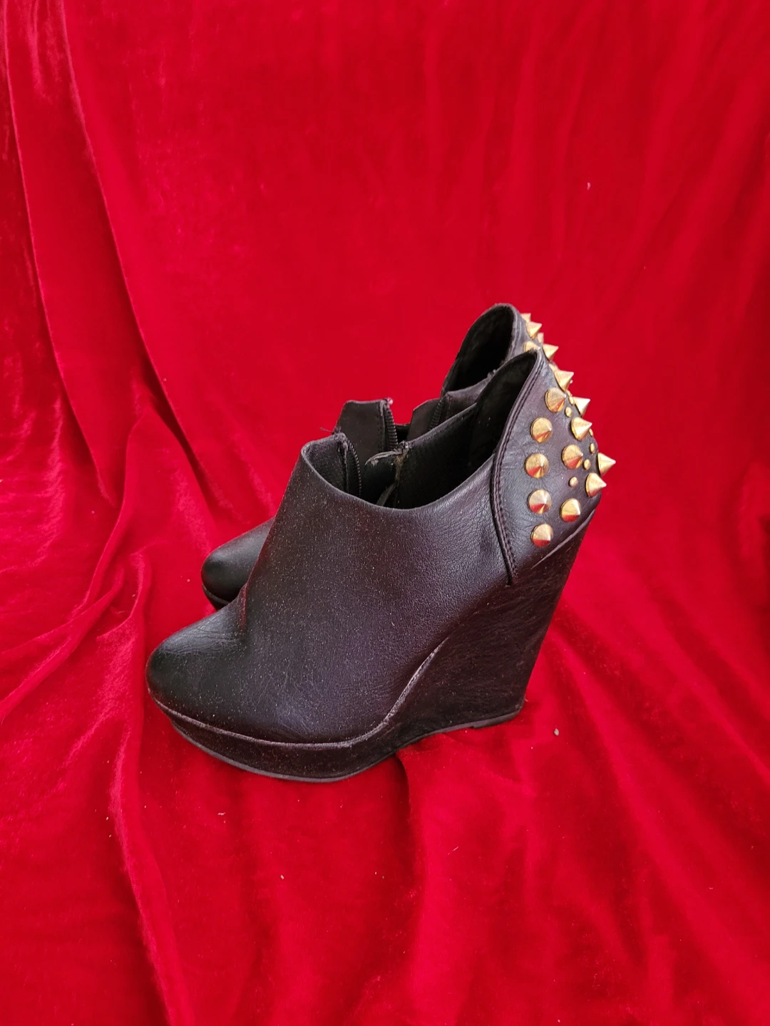 Black Wedge Ankle Boots with Gold Studs - photo 2