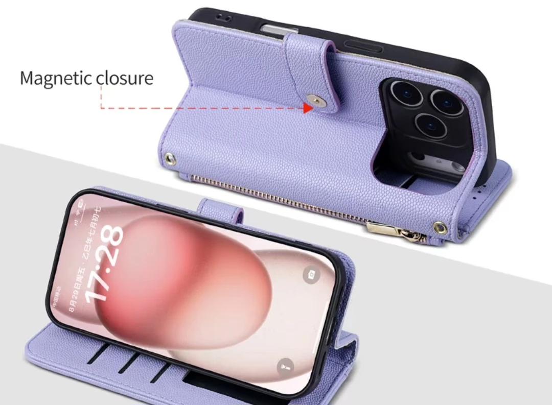 Purple Quilted Wallet Phone Case with Long Shoulder Strap - photo 2