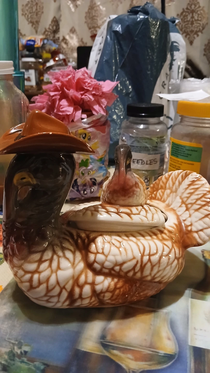 Ceramic Duck with Cowboy Hat Trinket Dish