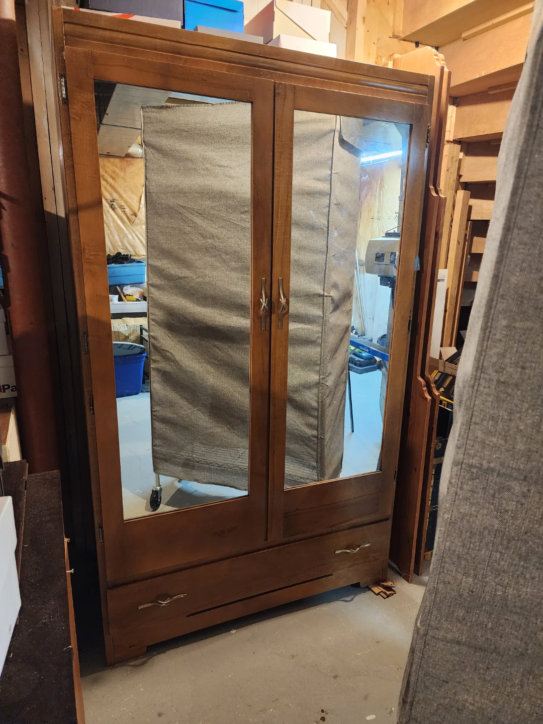 Wooden Wardrobe with Mirrored Doors
