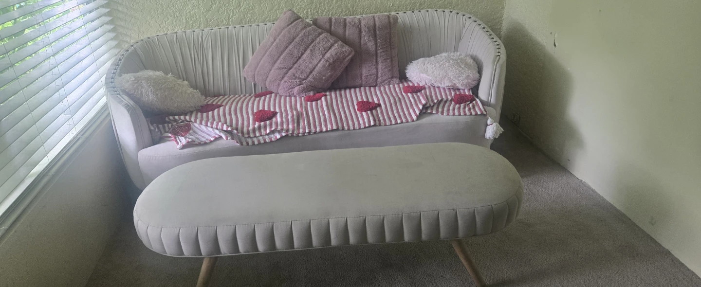 PINK Velvet Loveseat and Bench