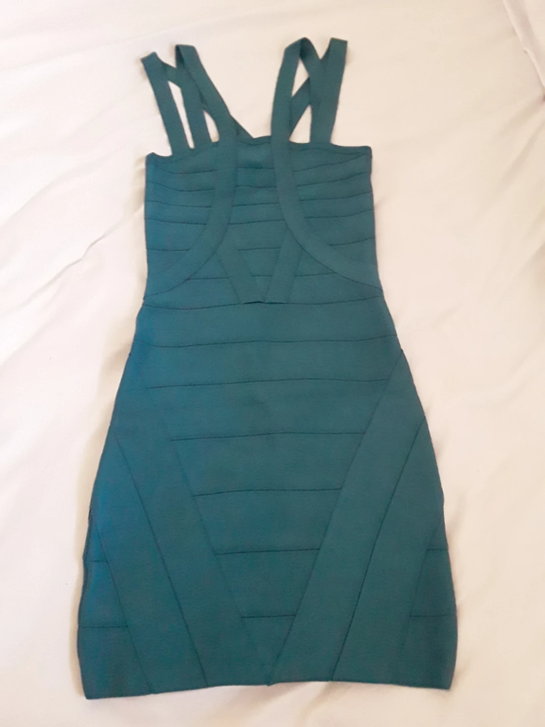 BEBE Teal Bandage Dress with Strappy Back
