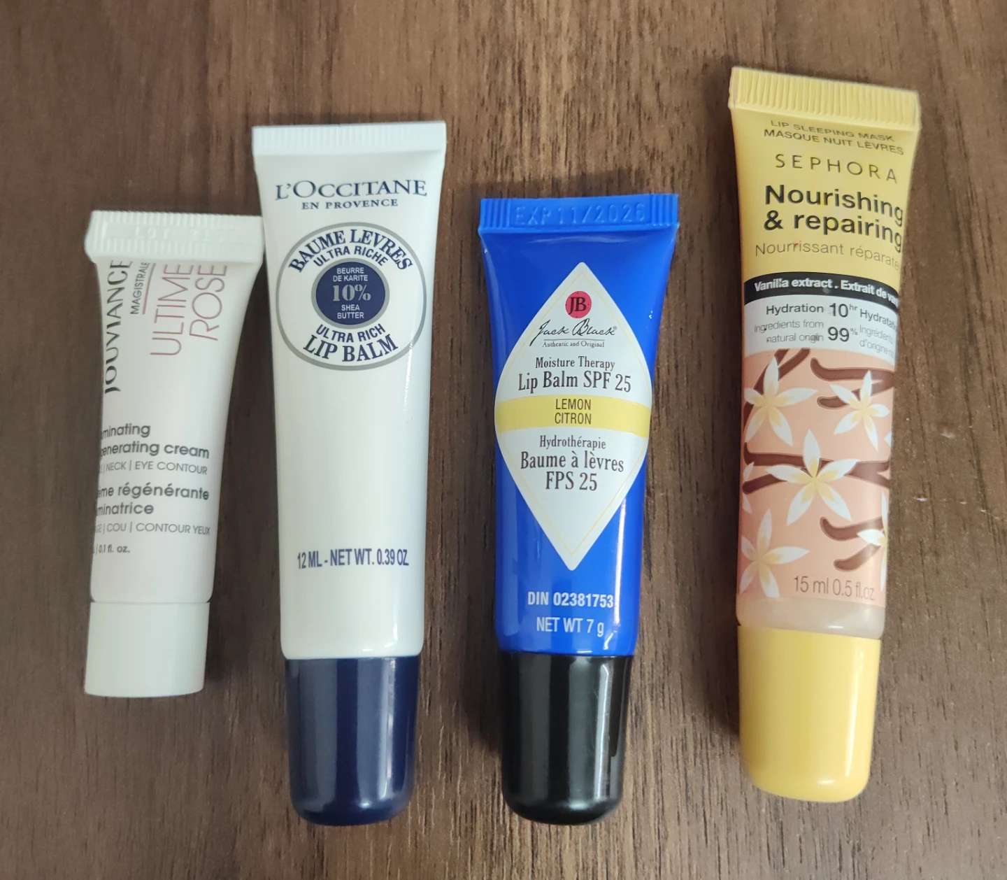 Jouviance, L'Occitane, Jack Black & Sephora Lip Balms