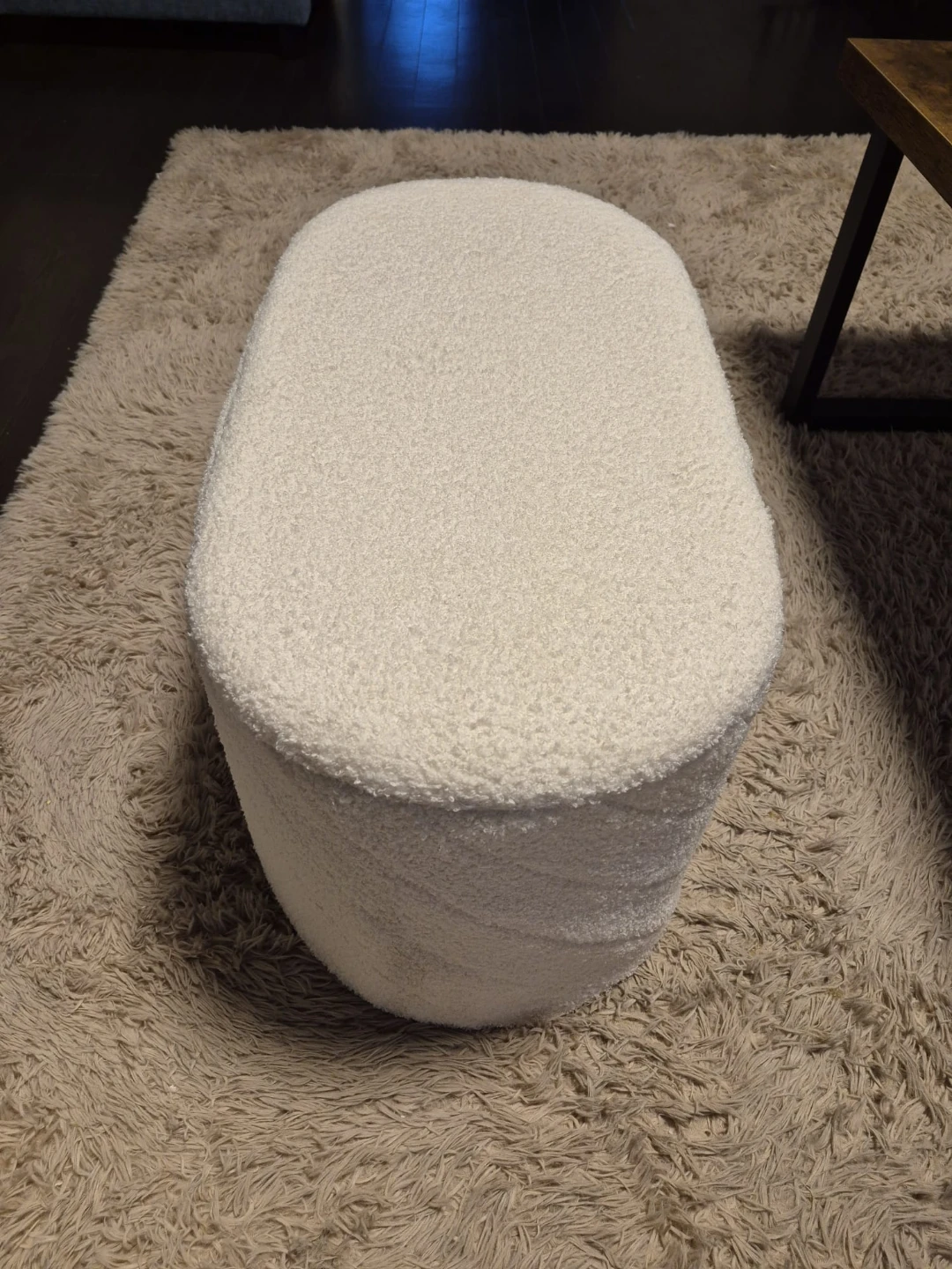 White Bouclé Storage Ottoman