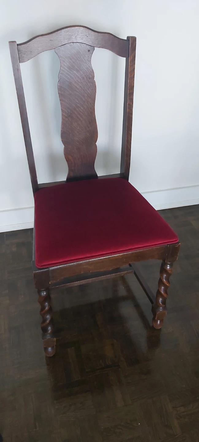 Wooden Dining Chair with Red Velvet Seat