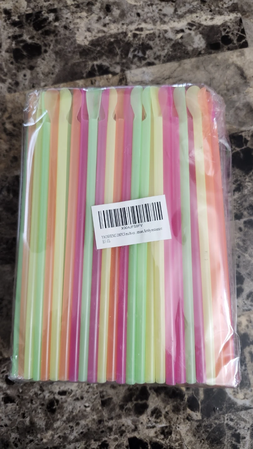 YAOSHENG 200pcs Multi-Colour Spoon Straws