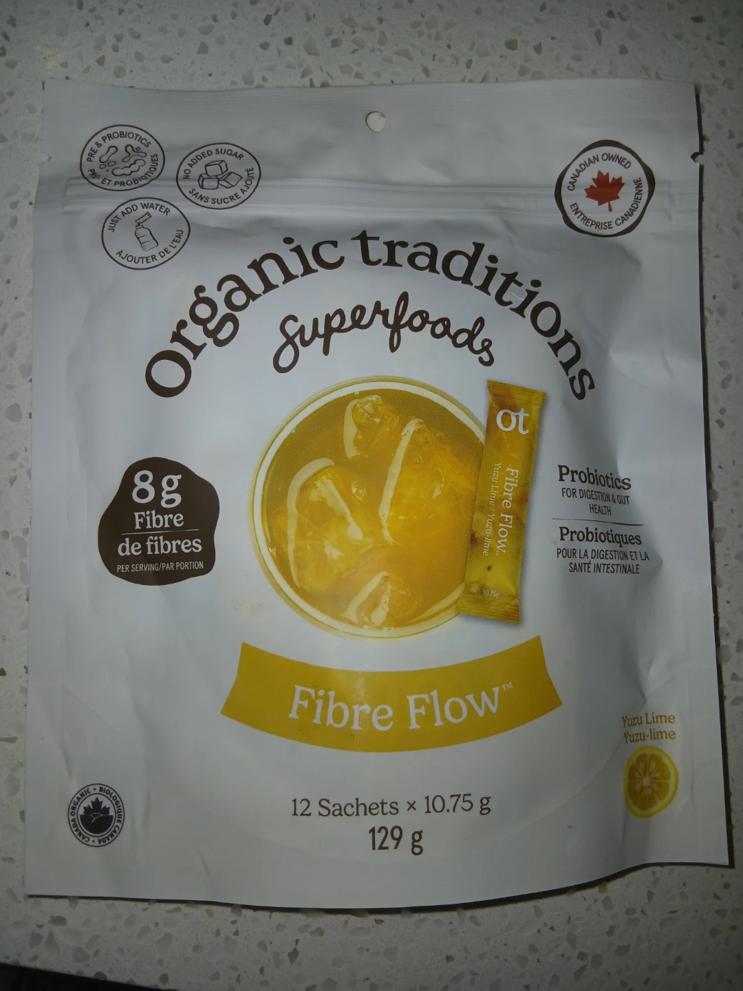 Organic Traditions Fibre Flow Yuzu Lime Probiotics - 12 Sachets