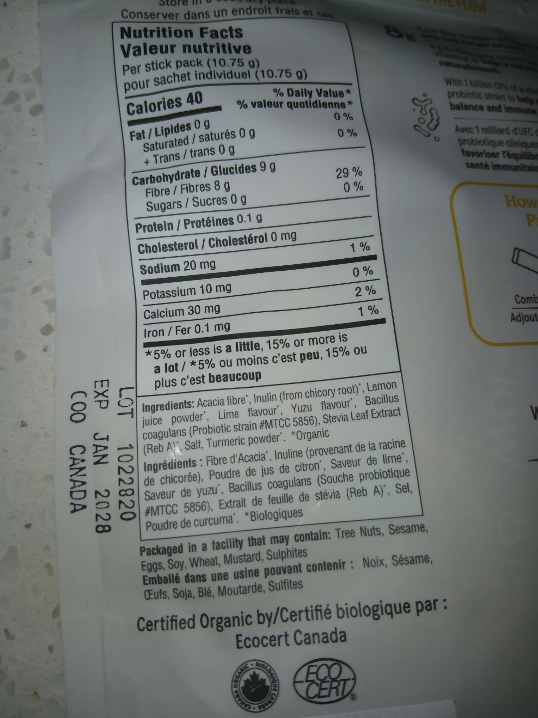 Organic Traditions Fibre Flow Yuzu Lime Probiotics - 12 Sachets - photo 2