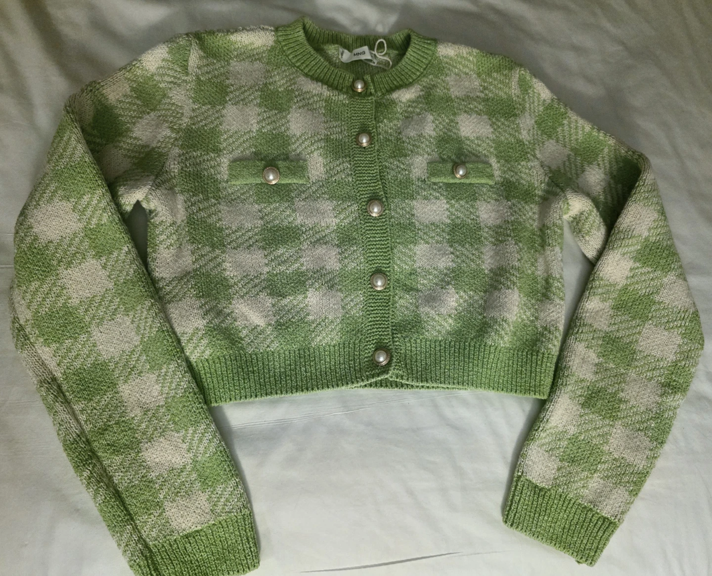 MNG Green Plaid Button Cardigan