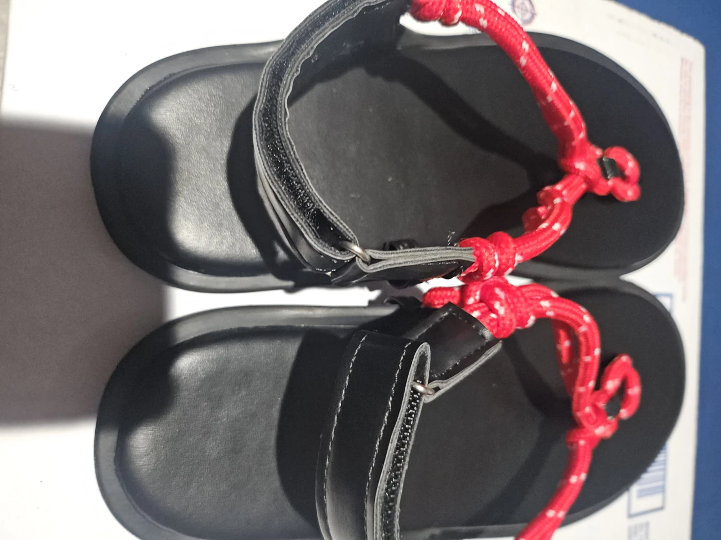 Black Flip-Flop Sandals with Red Rope Accents - photo 4