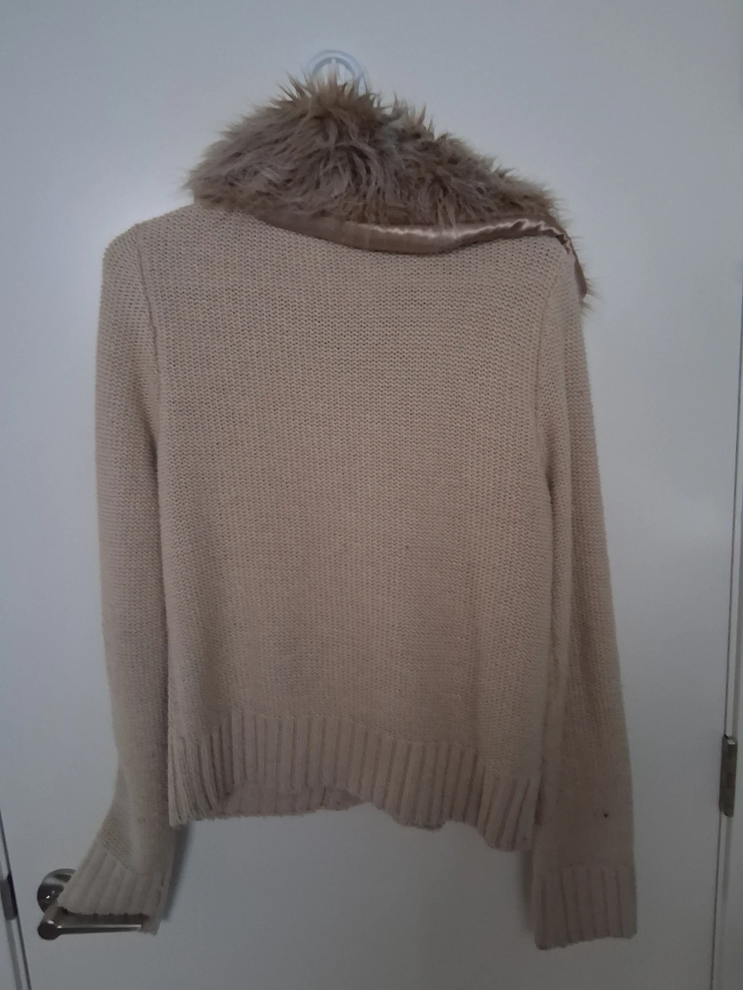 Women's Tan Knit Cardigan with Faux Fur Collar - photo 2