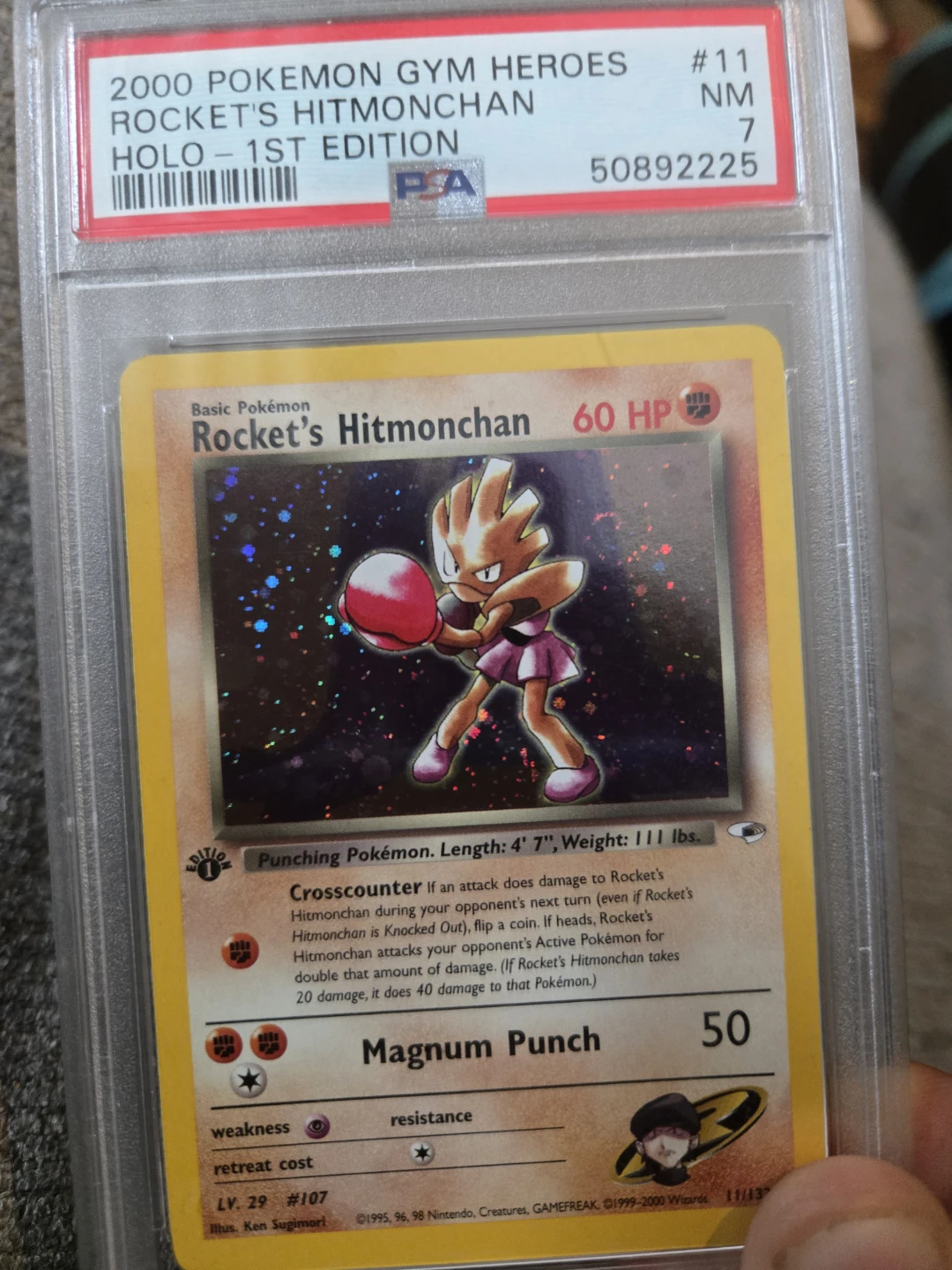 Rocket's Hitmonchan Holo 1st Ed - Great Swirl PSA 7