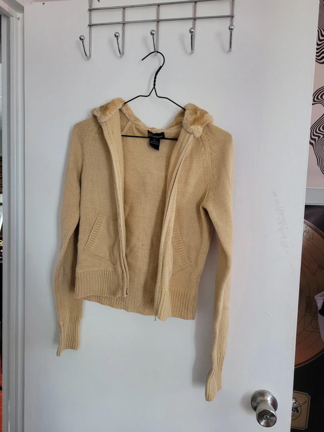 Yellow Zip-Up Hoodie with Faux Fur Trim