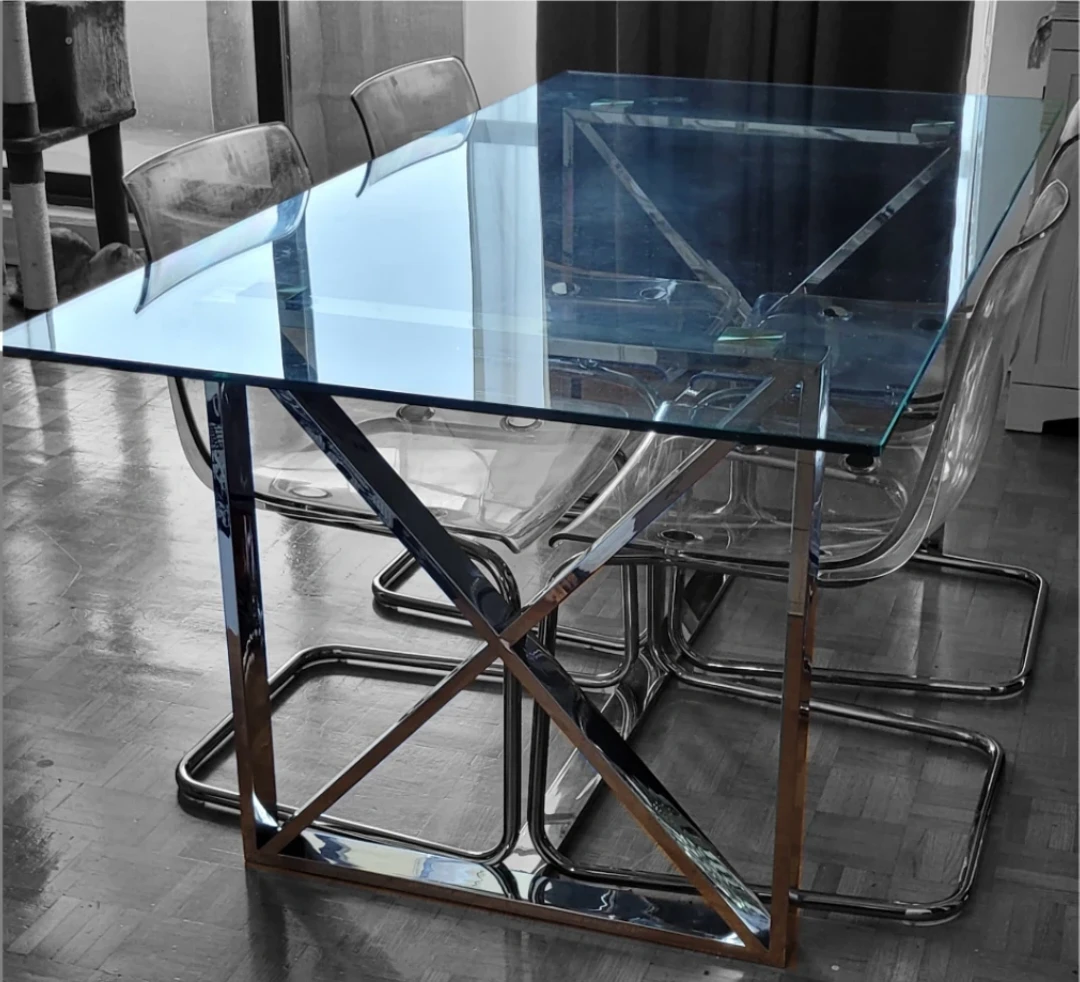 Glass Dining Table with Chrome Base