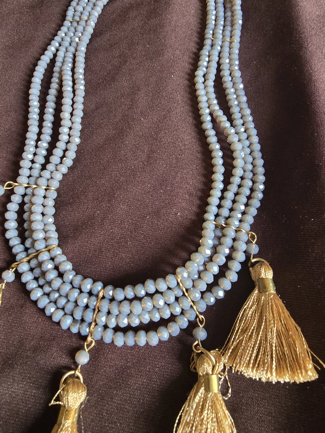 New Multi-strand Beaded Necklace with Gold Tassels - photo 2