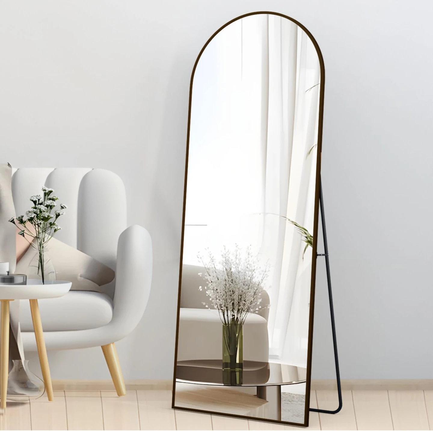 Full Length Mirror 64"x21" Arch Floor Mirror with Stand