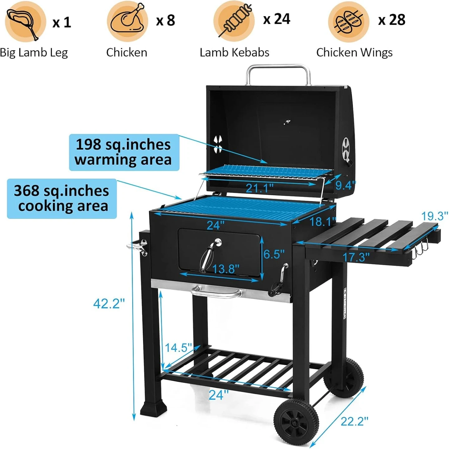 Giantex 24 inch Charcoal Grill with Folding Side Table - photo 3