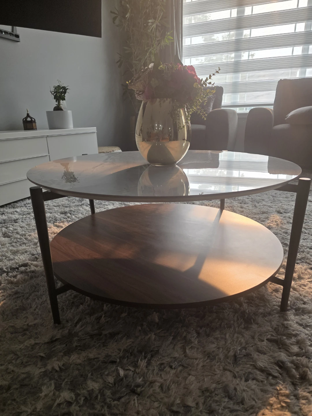 Marble top round coffee table