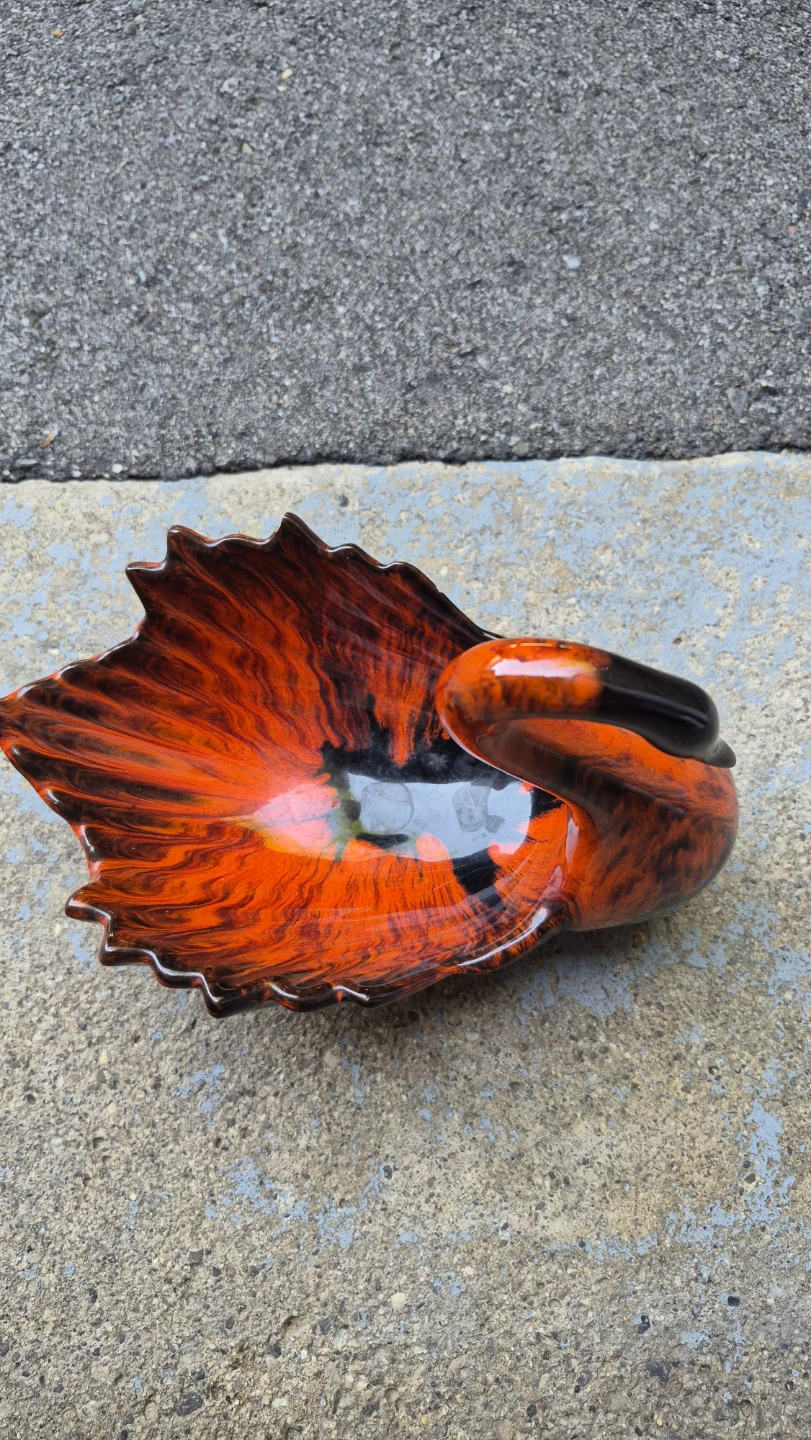 Vintage Ceramic Swan Bowl Orange & Black Glaze - photo 2