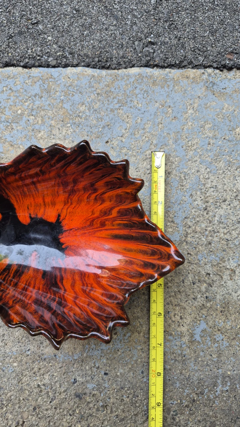 Vintage Ceramic Swan Bowl Orange & Black Glaze - photo 4
