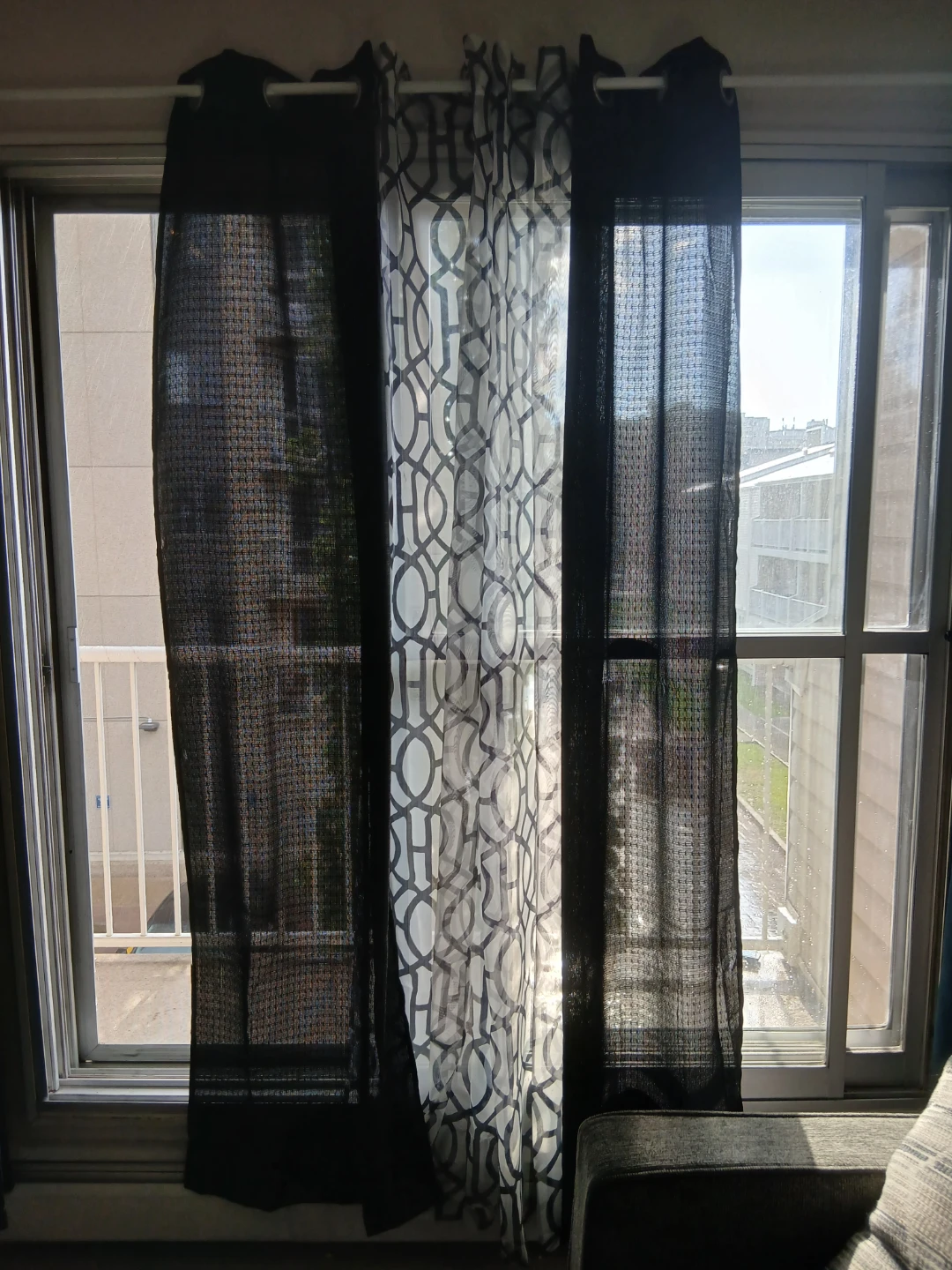 Set of 4 Black and White Patterned Curtains