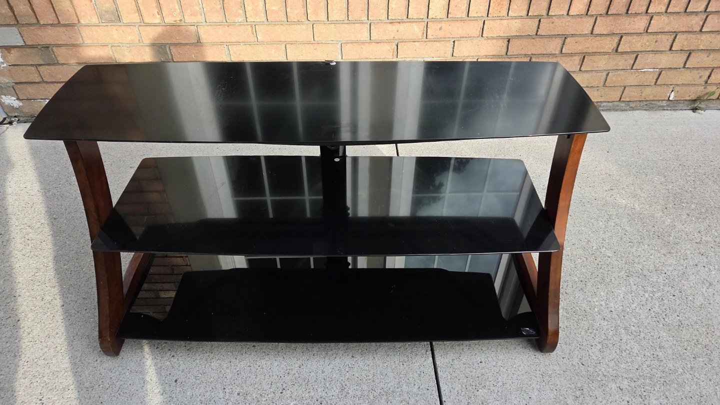 3-Tier Glass Entertainment Stand with Wood Accents