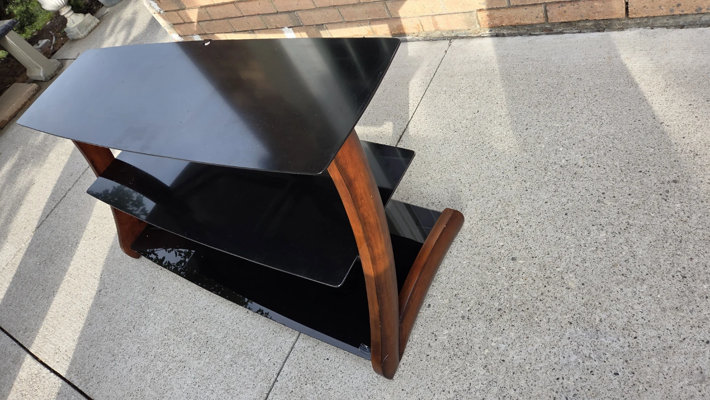 3-Tier Glass Entertainment Stand with Wood Accents - photo 2